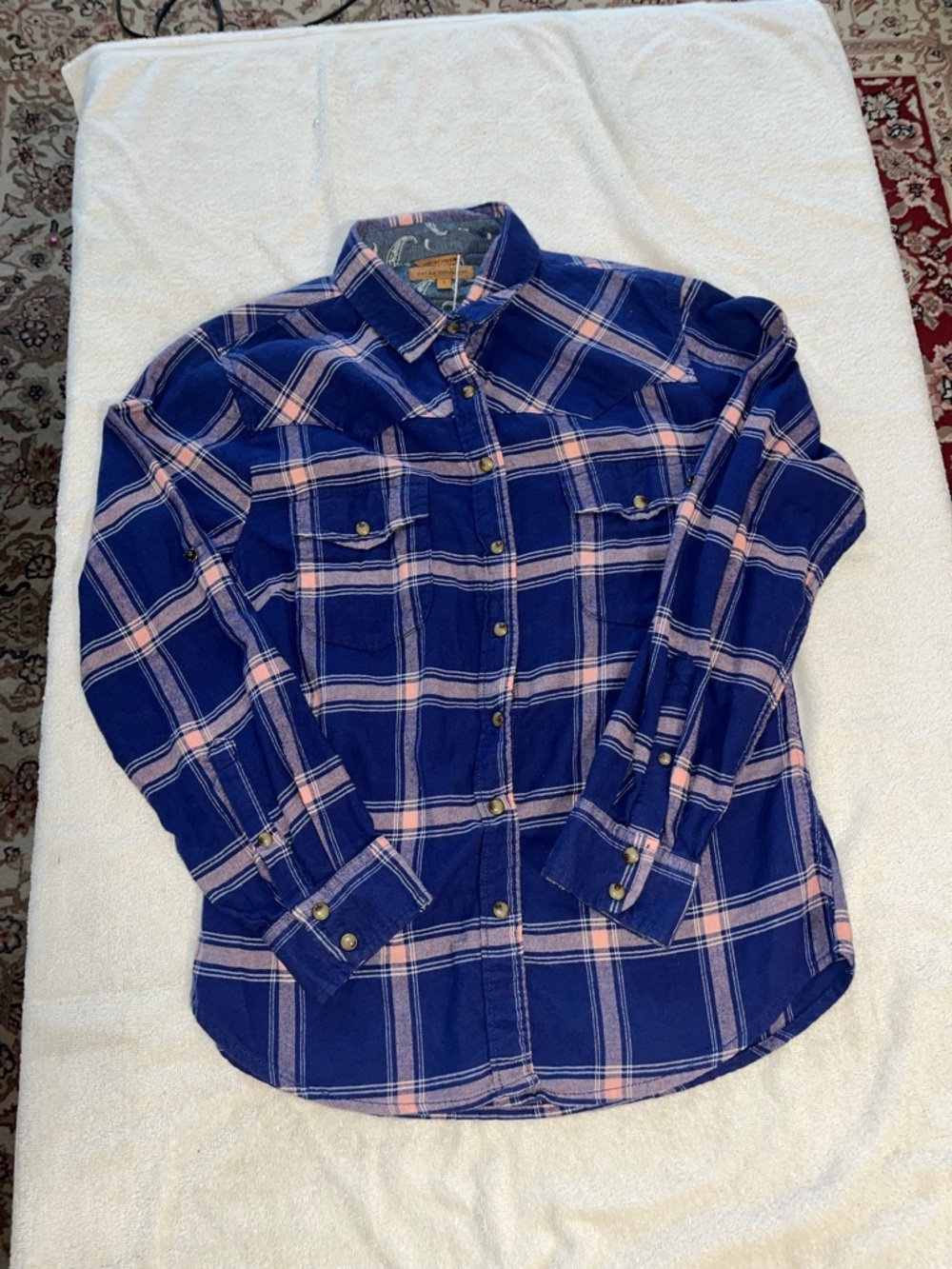 Boyfriend style Blue and Pink Plaid Shirt with Paisley Lining